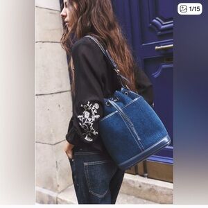 ZARA GATHERED DENIM MAXI BUCKET BAG